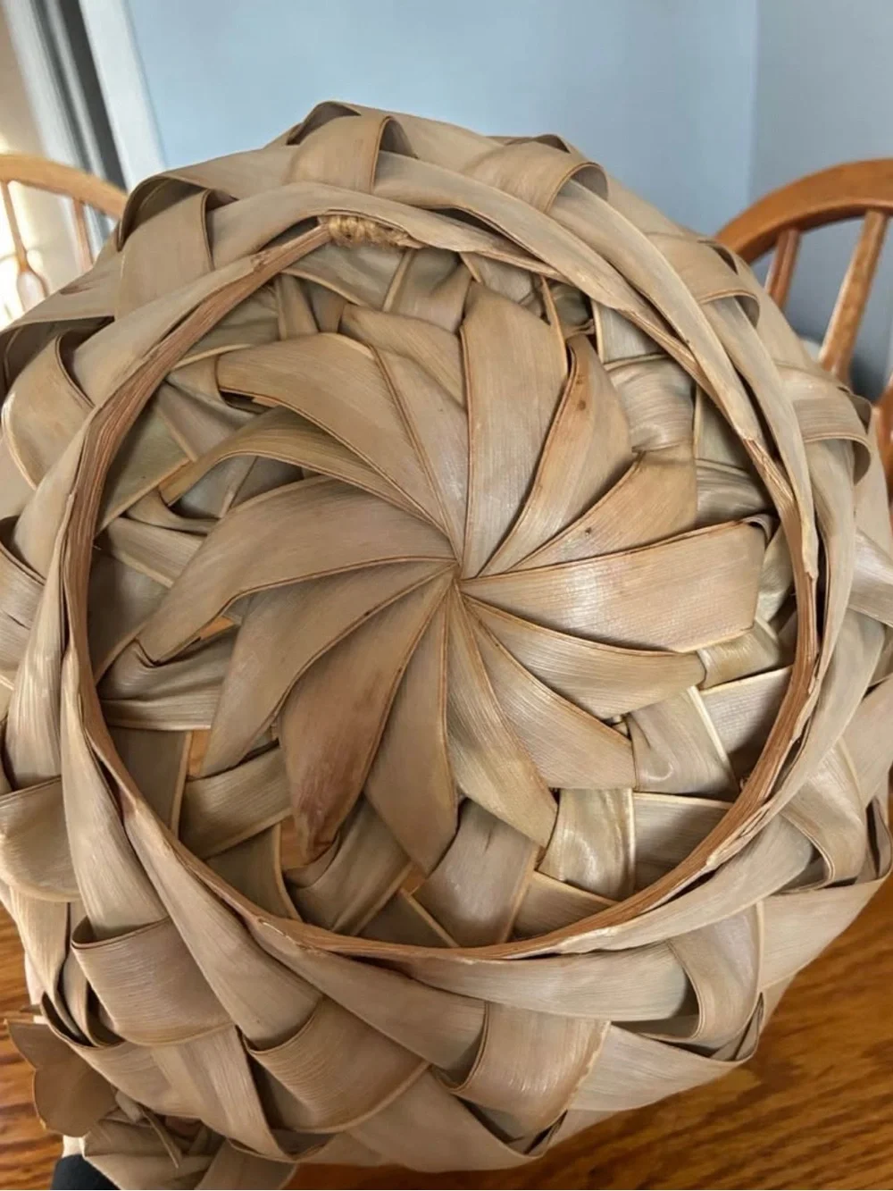 VTG Hawaiian Palm Frond Basket with Decorative Rosette
